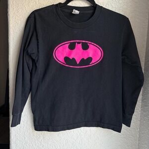 Vintage‎ Alstyle Neon Pink Black Long Sleeve Batman Shirt Youth Small